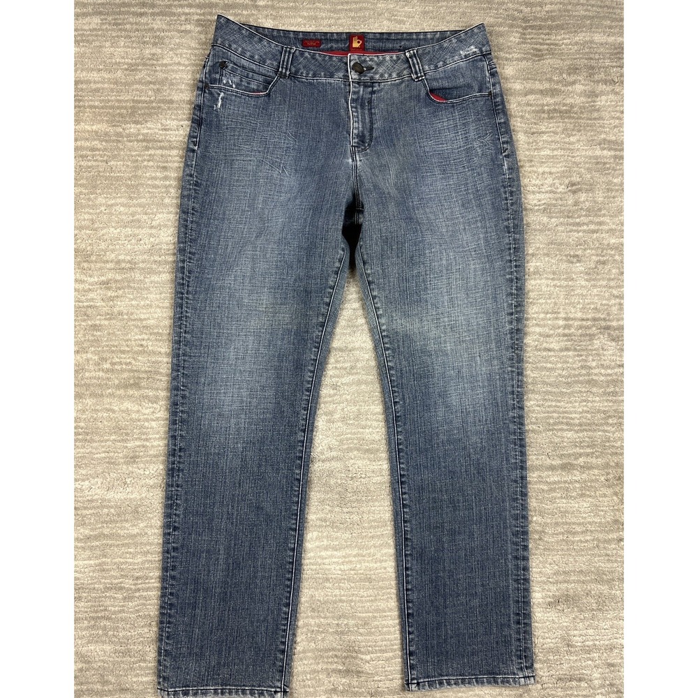 Ooh La La Jeans Women 16 Blue Straight Leg Hustle Medium Wash Distressed Stretch